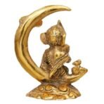 Webelkart Premium Handicrafted Gold Plated Metal Lord Ganesha Idol Sitting On Moon for Home and Puja| Lord| Diwali Puja Items Diwali Decor Item (4.5" Inches,Gold) - Fast Shipping to USA & Canada - Image 5