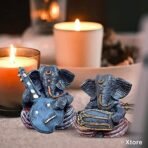 Xtore Resin Musical Ganesha Pair for Home Decor | Brings Prosperity - (Grey & Red, Pack of 2) - Fast Shipping to USA & Canada - Image 2