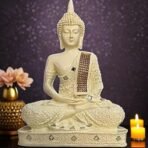 Global Grabbers New 25 Centimetre Meditating Sitting Buddha Statue showpiece Idol Home Decoration Items for Living Room Decor and Gifts (Cream) - Fast Shipping to USA, Canada & India - Image 2