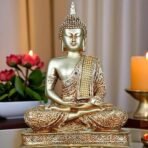 Global Grabbers New 25 Centimetre Meditating Sitting Buddha Statue showpiece Idol Home Decoration Items for Living Room Decor and Gifts (Silver3) - Fast Shipping to USA, Canada & India - Image 2