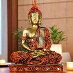Global Grabbers New 25 Centimetre Meditating Sitting Buddha Statue showpiece Idol Home Decoration Items for Living Room Decor and Gifts (Orange Golden) - Fast Shipping to USA, Canada & India - Image 4