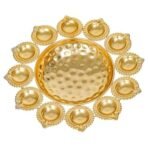 Webelkart Premium Diya Shape Gold Polish Decorative Flower Urli Bowl for Home Decor Diwali Decor Tea Light Candles Home,Office and Table Decor| Diwali Decoration Items (13 Inches) - Fast Shipping to USA & Canada - Image 4