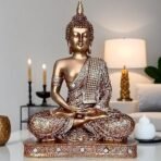 Global Grabbers New 25 Centimetre Meditating Sitting Buddha Statue showpiece Idol Home Decor Items for Living Room and Gifts (Golden2) - Fast Shipping to USA, Canada & India - Image 5
