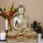 Global Grabbers New 25 Centimetre Meditating Sitting Buddha Statue showpiece Idol Home Decoration Items for Living Room Decor and Gifts (Silver3) - Fast Shipping to USA, Canada & India - Image 3
