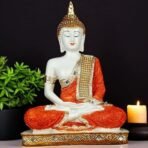 Global Grabbers New 25 Centimetre Meditating Sitting Buddha Statue showpiece Idol Home Decoration Items for Living Room Decor and Gifts (Orange White Glossy) - Fast Shipping to USA, Canada & India - Image 2