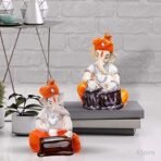 Xtore Musical Ganesha 2 Statues for Home Decor (Orange and White, Pack of 2),(Handicraft Resin) - Fast Shipping to USA & Canada - Image 5