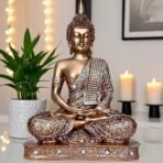 Global Grabbers New 25 Centimetre Meditating Sitting Buddha Statue showpiece Idol Home Decor Items for Living Room and Gifts (Golden2) - Fast Shipping to USA, Canada & India - Image 3