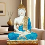 Global Grabbers New 25 Centimetre Meditating Sitting Buddha Statue showpiece Idol Home Decoration Items for Living Room Decor and Gifts (Blue White Glossy) - Fast Shipping to USA, Canada & India - Image 3