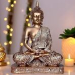 Global Grabbers New 25 Centimetre Meditating Sitting Buddha Statue showpiece Idol Home Decor Items for Living Room and Gifts (Golden2) - Fast Shipping to USA, Canada & India - Image 2