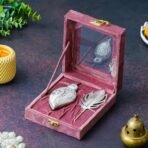 Webelkart Antique Silver Plated Kumkum Box With Leaf And Red Velvet Box | Tilak Kumkum Box for Puja Worship - Navratri and Diwali Return Gift,Sindoor Box, Roli Chawal Box (5" Inches) - Fast Shipping to USA & Canada - Image 3