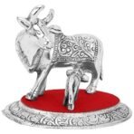 JaipurCrafts Kamdhenu Cow and Calf Showpiece - 10.16 cm (Aluminium, Silver, Red) - Fast Shipping to USA & Canada - Image 3