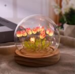 One94Store Pink Tulip Crystal Ball LED Night Light | Decorative Table Lamp with Artificial Flowers for Bedroom, Home Decor, Living Room & Gifting (8 cm) - Fast Shipping to USA & Canada