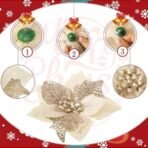 VRB Dec 6 pcs Christmas Poinsettias Big Glitter Velvet Decorative Artificial Flowers Christmas Flowers of Christmas Decorations Items/Chritmas Tree. (6 Pcs - Gold Big Glitter Velvet Poinstea) - Fast Shipping to USA & Canada - Image 2