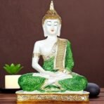 Global Grabbers New 25 Centimetre Meditating Sitting Buddha Statue showpiece Idol Home Decoration Items for Living Room Decor and Gifts (Green White Glossy) - Fast Shipping to USA, Canada & India - Image 5