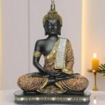 Global Grabbers New 25 Centimetre Meditating Sitting Buddha Statue showpiece Idol Home Decor Items for Living Room and Gifts (1, Orange Black) - Fast Shipping to USA, Canada & India - Image 3