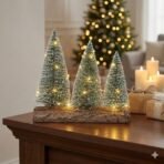 CraftVatika Christmas Tree with Lights, Mini Christmas Tree for Desk with LED Lights, Pine Xmas Tree Set of 3 on Wooden Base for Office Table Decor, Home Corner Decorations, Mini Xmas Tree Gifts - Fast Shipping to USA & Canada - Image 3