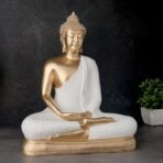 Global Grabbers New Sitting Meditating Buddha Statue showpiece Idol Home Decor Items for Living Room and Gifts (White Golden) - Fast Shipping to USA, Canada & India - Image 3