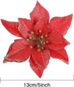 VRB Dec 24 pcs Christmas Poinsettias Satin Decorative Artificial Flowers Christmas Flowers of Christmas Decorations Items/Chritmas Tree/Decoration Items (24 Pcs - Red Satin Poinstea) - Fast Shipping to USA & Canada - Image 2