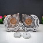 CraftVatika Handmade Wooden Tea Light Candle Holder Stand for Diwali Handpainted Wooden Block Print Leaf Shaped Tlight for Deepawali Decoration Items Candle Holder Set Stand for Indoor Decor Set of 2 - Fast Shipping to USA & Canada - Image 4