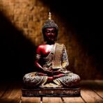 Global Grabbers Polyresin Sitting Buddha Idol Statue Showpiece for Home Decor Decoration Gift Gifting Items-ORG_WT_MR-BS2-(00), Orange - Fast Shipping to USA, Canada & India - Image 2