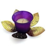 JAIPURCRAFT Lotus Shape Metal Gold Leafing Lotus Design Glass Votive Candle Holder (4Inch X 7.25 Inch) - Fast Shipping to USA & Canada - Image 3