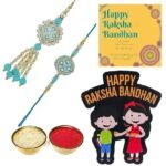 Webelkart Rakhi with Fridge Magnet Gift for Brother and Bhabhi,Raksha Bandhan Gift for Brother and Sister,Rakhi for Bhaiya and Bhabhi,Couple Combo Set with Greeting Card and Roli Chawal - Fast Shipping to USA & Canada