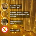 One94Store Plastic Fairy Curtain String Lights for Wall Decoration, Warm White USB Powered 300 LED's, 8 Flashing Modes, Window Backdrop Lights for Bedroom, Party, Diwali, Christmas - 3x3 Meter - Fast Shipping to USA & Canada - Image 4