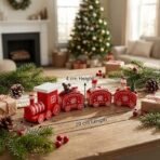 CraftVatika Christmas Tree Christmas Decoration Items for Home Table, Wooden Christmas Train Set Decoration - Red Mini Christmas Train with Santa, Snowman, Teddy Bear Kids Room, Xmas Tree - Fast Shipping to USA & Canada - Image 3