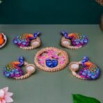 Webelkart Premium Shreenathji Decorative Peacock Rangoli Set with Tealight Holders, Traditional Indian Festival Decor,Diwali Candle Holder Gift Item for Home Decor (Set of 5) - Fast Shipping to USA & Canada - Image 2