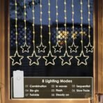 One94Store Fairy Star Curtain String LED Lights - 3 Meter Warm White Plug-in Decorative Lights with 96 LEDs, 8 Modes (5+5 Star Design) for Home, Festival, Diwali & Wedding Decoration - Fast Shipping to USA & Canada - Image 4