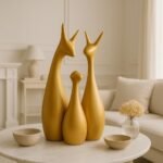 Xtore Lavish Gold Home Decor Lucky Deer Family Ceramic Figurine (Set of 3, Gold Matte) - Fast Shipping to USA & Canada