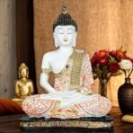 Global Grabbers New 25 Centimetre Meditating Sitting Buddha Statue showpiece Idol Home Decoration Items for Living Room Decor and Gifts (Orange1 White) - Fast Shipping to USA, Canada & India - Image 2