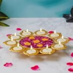 Webelkart Premium Diya Shape Gold Plated Decorative Urli Bowl with Wax Candle for Home Decor Handcrafted Bowl Diwali Decor Item (10" Inches) - Fast Shipping to USA & Canada - Image 2