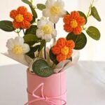 VRB Dec 1pcs Artificial Crochet Flower Bouquet/Artificial Flowers Bunch/Crochet flowers bouquet/Crochet flowers/Flowers Bouquet Gift for Girls Home Decor,gifting,etc. (Orange Daisy Bouquet) - Fast Shipping to USA & Canada