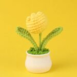 VRB DecTM 1 Pcs Crochet Flowers Artificial Tulip for Office Desk Car Dashboard Decor,Table Decor,Home Decoration, Office,Decor,Bedroom, Christmas (Yellow Tulip with Plastic Pot) - Fast Shipping to USA & Canada