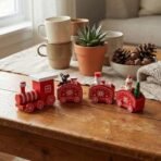 CraftVatika Christmas Tree Christmas Decoration Items for Home Table, Wooden Christmas Train Set Decoration - Red Mini Christmas Train with Santa, Snowman, Teddy Bear Kids Room, Xmas Tree - Fast Shipping to USA & Canada - Image 2