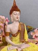 Global Grabbers Polyresin Sitting Buddha Idol Statue Showpiece for Home Decor Decoration Gift Gifting Items (YEL_WT/GL) - Fast Shipping to USA, Canada & India - Image 2