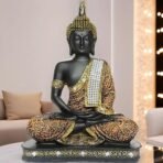 Global Grabbers New 25 Centimetre Meditating Sitting Buddha Statue showpiece Idol Home Decor Items for Living Room and Gifts (1, Orange Black) - Fast Shipping to USA, Canada & India - Image 4