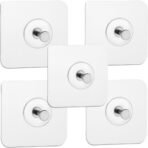 Xtore Wall Sticker Hooks | Ready to Hang Adhesive Hooks | Strong Sticky Hooks for Keys, Towels, Bags | No Drilling Required | White Square Design - Pack of 5 - Fast Shipping to USA & Canada
