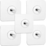 Xtore Wall Sticker Hooks | Ready to Hang Adhesive Hooks | Strong Sticky Hooks for Keys, Towels, Bags | No Drilling Required | White Square Design - Pack of 5 - Fast Shipping to USA & Canada