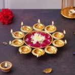 Webelkart Diya Shape Flower Decorative Urli Bowl for Home Decor Bowl for Floating Flowers and Tea Light Candles Home,Office and Table Decor| Diwali Decoration Items (Gold Plated) - Fast Shipping to USA & Canada - Image 2