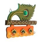 JaipurCrafts Beautiful Mor Pankhi Wooden Key Holder for Home and Office Decor (4 Hooks, 9 in x 6 in) - Fast Shipping to USA & Canada - Image 3