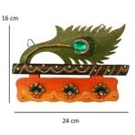 JaipurCrafts Beautiful Mor Pankhi Wooden Key Holder for Home and Office Decor (4 Hooks, 9 in x 6 in) - Fast Shipping to USA & Canada - Image 2