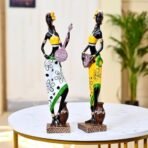 Xtore Resin African Girl with Musical Instruments|Captivating Home DECOR (Pack of 2, Yellow & Black- Model 2, Large) - Fast Shipping to USA & Canada - Image 2