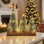 CraftVatika Christmas Tree with Lights, Mini Christmas Tree for Desk with LED Lights, Pine Xmas Tree Set of 3 on Wooden Base for Office Table Decor, Home Corner Decorations, Mini Xmas Tree Gifts - Fast Shipping to USA & Canada - Image 4