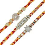 Webelkart Premium 3 Designer Stone Rakhi for Brother and Bhabhi with Fridge Magnet,Rakhi for Brother Sister, Raksha Bandhan Gift Pack with Greeting Card and Roli Chawal - Fast Shipping to USA & Canada - Image 2