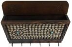 JaipurCrafts Beautiful Silver Flower Studded Wooden Key Holder Cum Magazine Holder (6 Hooks, Brown, Silver) - Fast Shipping to USA & Canada - Image 2