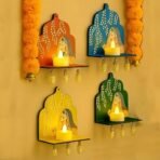CraftVatika Diwali Decoration Items LED Jharokha Diya Set of 4, Diwali Decor Items, LED Candles Wall Hanging Decorations, DIY Craft Traditional Wooden Jharokha Wall Decor for Living Room Festive Gift - Fast Shipping to USA & Canada - Image 3