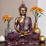 Global Grabbers New 25 Centimetre Meditating Sitting Buddha Statue showpiece Idol Home Decoration Items for Living Room Decor and Gifts (Red Golden) - Fast Shipping to USA, Canada & India - Image 5