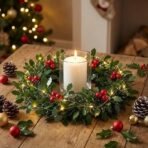 CraftVatika Christmas Wreath with Lights, Christmas Tree Decoration Items, Green Round Wreath Red Berries with LED Lights for Front Door Church Decoration Xmas Decor Items, Xmas Gifts Wreath for Wall - Fast Shipping to USA & Canada - Image 3